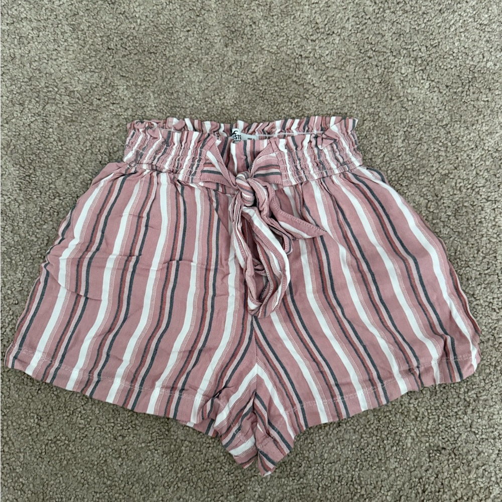 Hollister Pink Striped High Waist Shorts